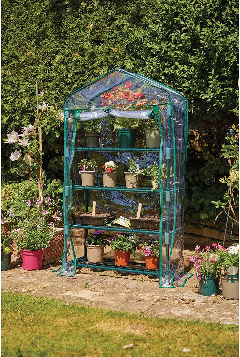 DRAPER 09972 - 4-Tier Greenhouse, Sturdy Steel Frame, Clear PVC Cover, Patio