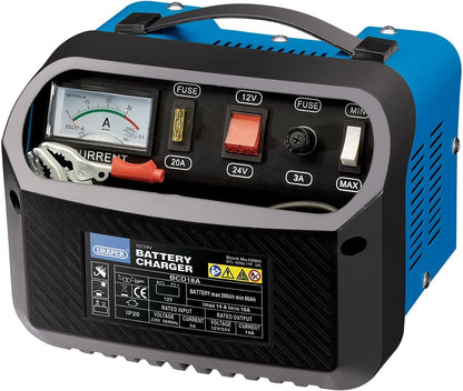 Draper 52965 12V/24V Battery Charger, 10-14A, Blue and Black