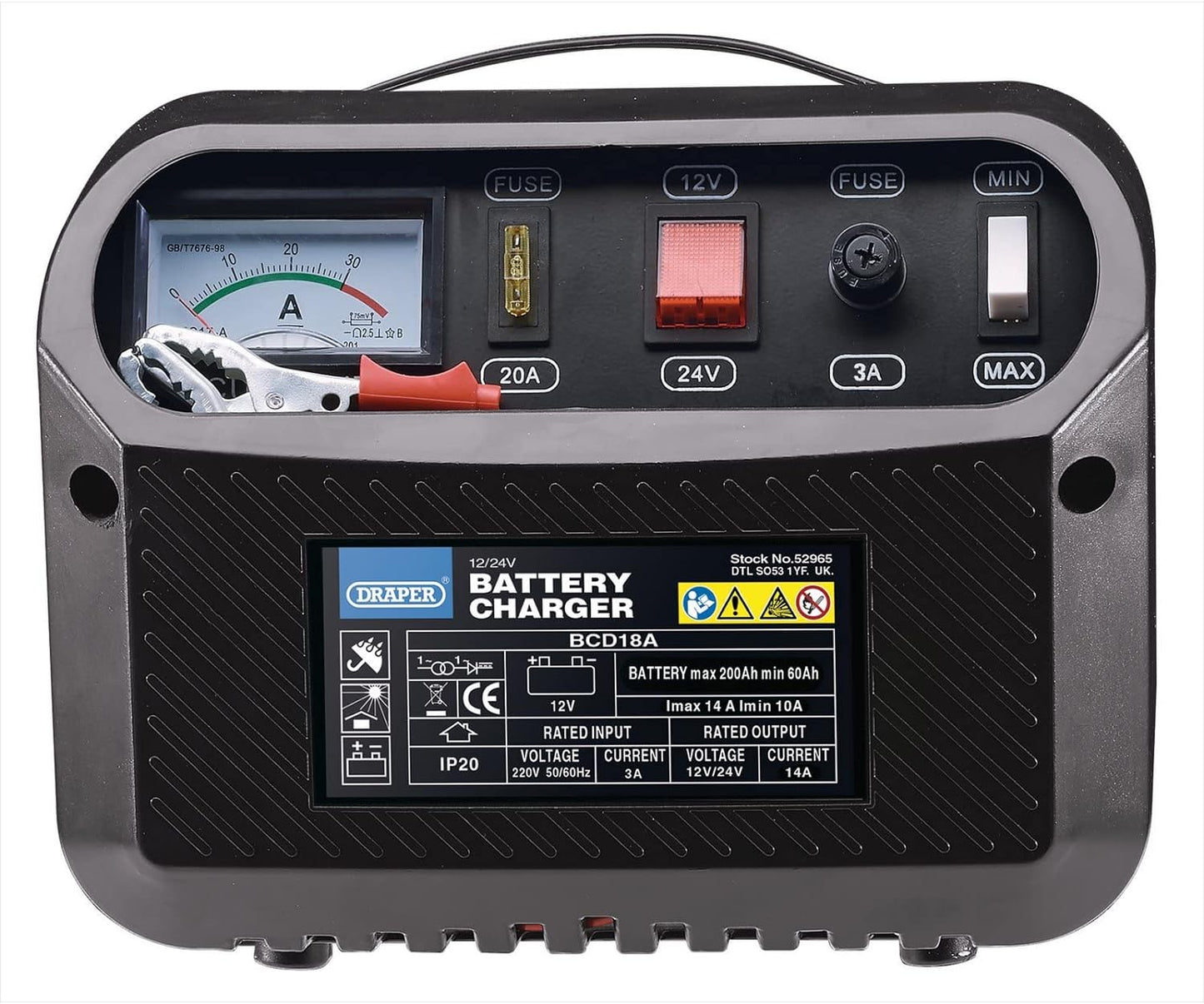 Draper 52965 12V/24V Battery Charger, 10-14A, Blue and Black