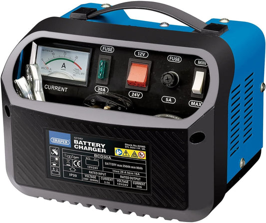 Draper 52985 12/24V Battery Charger, 16-20A, Blue and Black