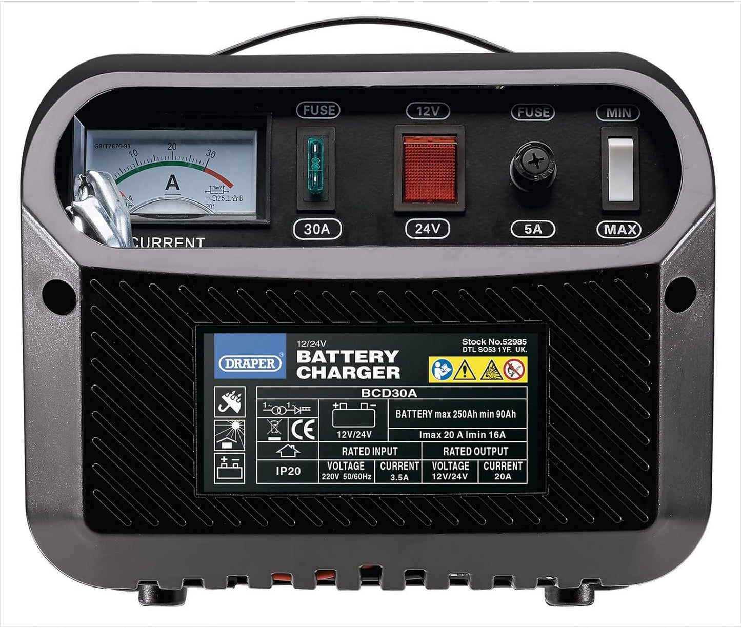 Draper 52985 12/24V Battery Charger, 16-20A, Blue and Black