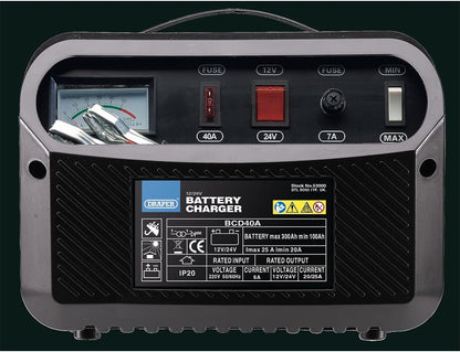 Draper 53000 12/24V Battery Charger, 20-25A, Blue and Black