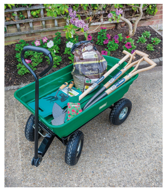 DRAPER 58553 22x96x51cm Garden Tipper Cart - Heavy Duty Gardening Trolley with Handle For Home and Professional Use