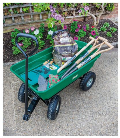 DRAPER 58553 22x96x51cm Garden Tipper Cart - Heavy Duty Gardening Trolley with Handle For Home and Professional Use