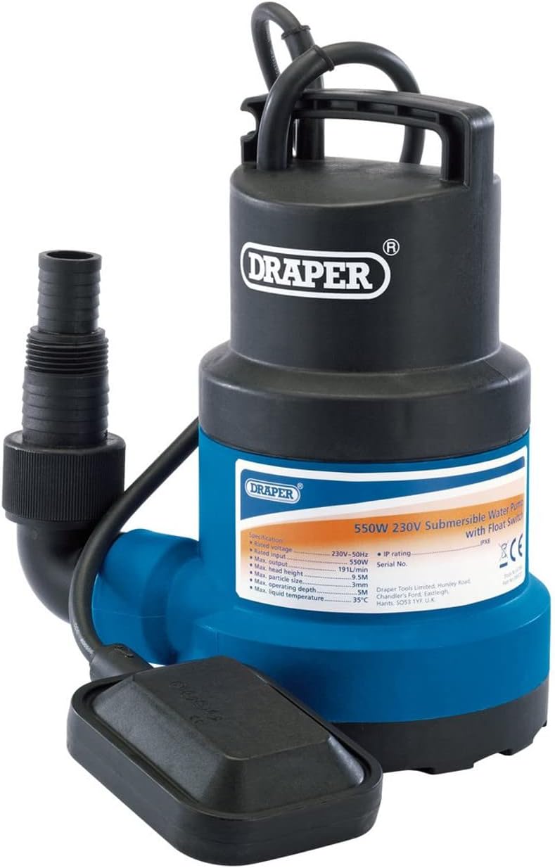 DRAPER 61584 - 191L/Min Submersible Water Pump with Float Switch (550W)