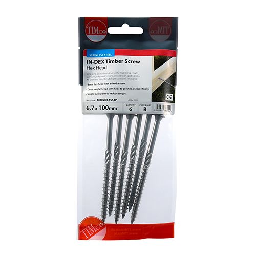 TIMCO Hex Head Timber Screw - A4 SS 6.7 x 100 Pack 6