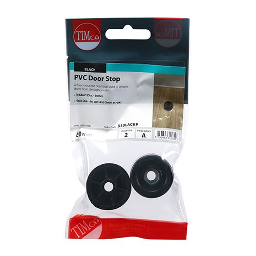 TIMCO PVC Door Stop - Black 32 x 21 Black Pack 2