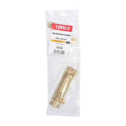 TIMCO Nkd. Barrel Bolt Pol. Brass 100 x 25mm Pack 1