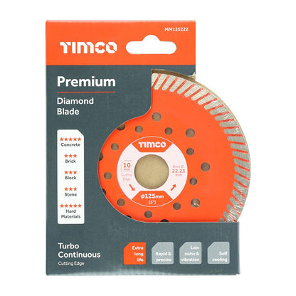 TIMCO Prem Diamond Blade Turbo Cont 125 x 22.2 Pack 1