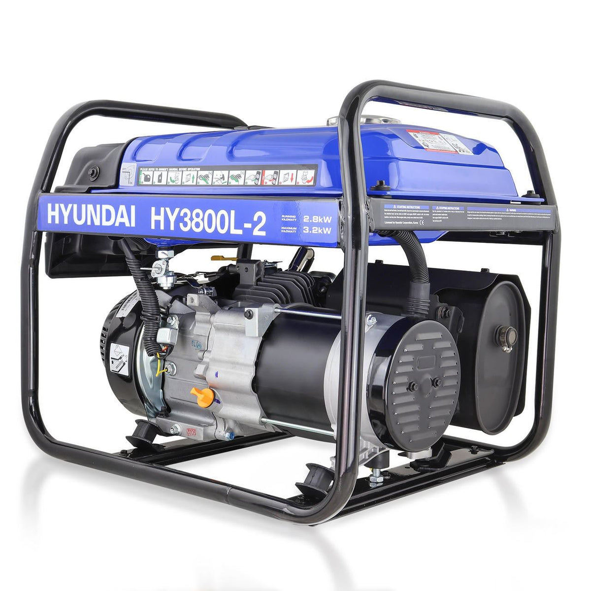 Hyundai HY3800L-2 Petrol Generator 3.2kW 4kVA Recoil Start Portable Site Power Backup Power Portable Backup Site Power
