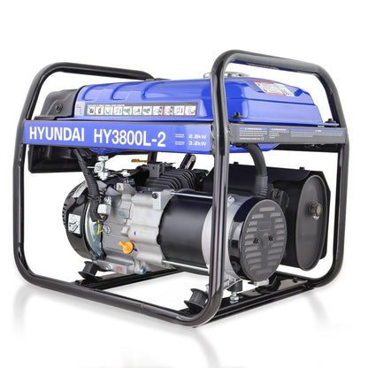 Hyundai HY3800L-2 Petrol Generator 3.2kW 4kVA Recoil Start Portable Site Power Backup Power Portable Backup Site Power