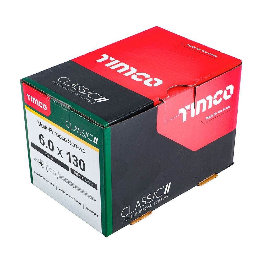 TIMCO Classic Screw PZ3 CSK ZYP 6.0 x 130 Gold Pack 100