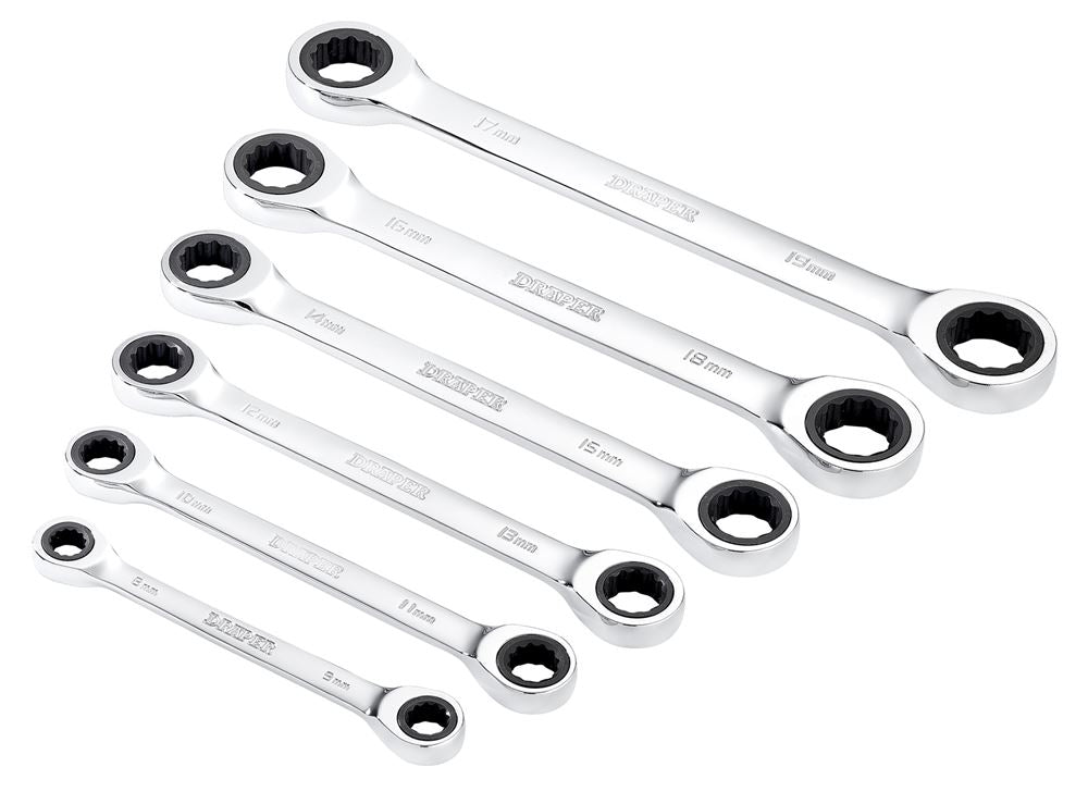 Draper 6PC RATCHET RING SPANNER SET 27741 27741 HI-TORQÂ® Metric Double Ratchet Ring Spanner Set (6 Piece)