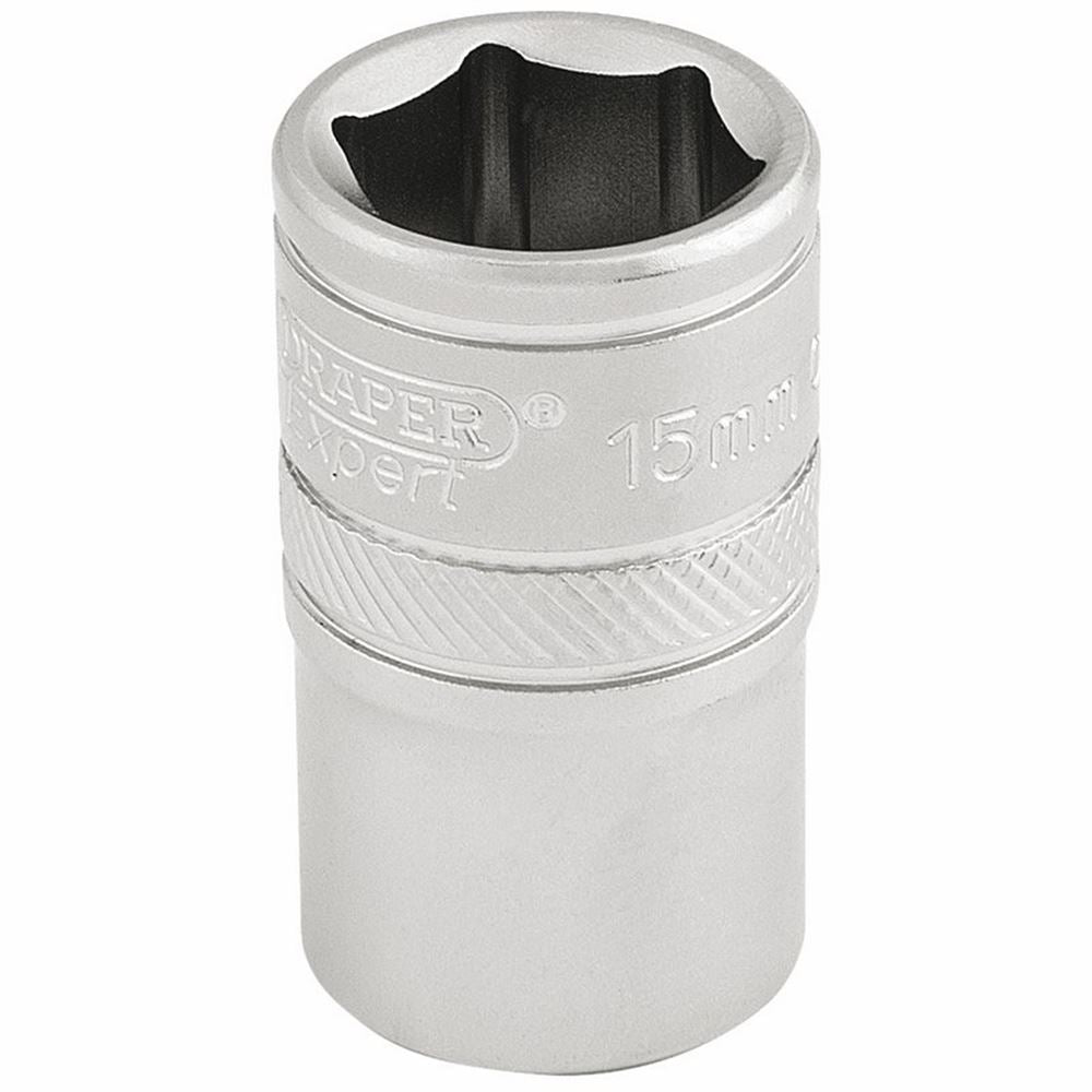 Draper 15MM 6PT SOCKET 1/2 DR-PCKD 16605 1/2" Sq. Dr. Metric Sockets (Micro Satin Chrome)