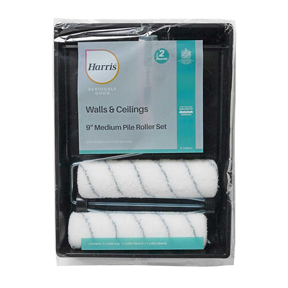 Harris Seriously Good Twin Medium Pile Roller Set 9in with Frame, Paint Tray and 2 Sleeves for Walls and Ceilings