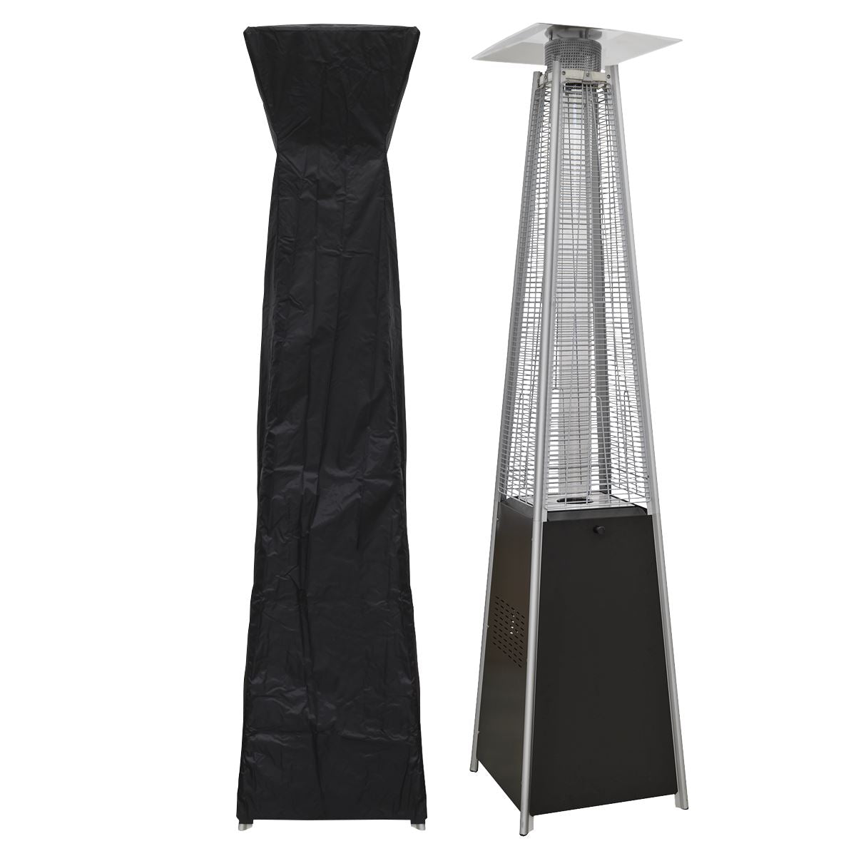 Dellonda DG224 Pyramid Gas Patio Heater 13kW for Commercial & Domestic Use, Supplied with Cover, Black | Tip-Over Switch, Water Resistant