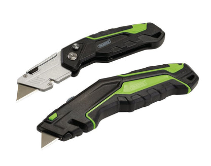 04773 Draper Retractable and Folding Trimming Knife Set with 10 x SK2 Two Notch Blades Folding Knives Professional Trade DIY Workshop Garage Use