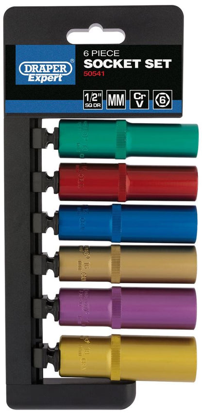 Draper 1/2 6PT 6PC DEEP SOCKET SET 50541 1/2" Sq. Dr. Metric Coloured Deep Socket Set (6 Piece)