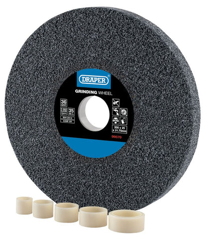 Draper GRINDING WHEEL 36G 200X25MM 99570 Aluminium Oxide Bench Grinding Wheel 36G (200mm x 25mm)