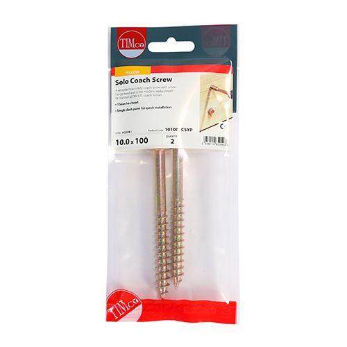 TIMCO Solo Coach Screw ZYP 10.0 x 100 Gold Pack 2