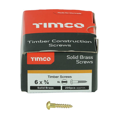 TIMCO Brass Timber Screw SLOT RND 6 x 3/4 Pack 200