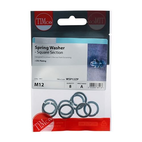TIMCO SQ Spring Washer DIN 7980 -BZP M12 Silver Pack 8