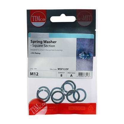 TIMCO SQ Spring Washer DIN 7980 -BZP M12 Silver Pack 8
