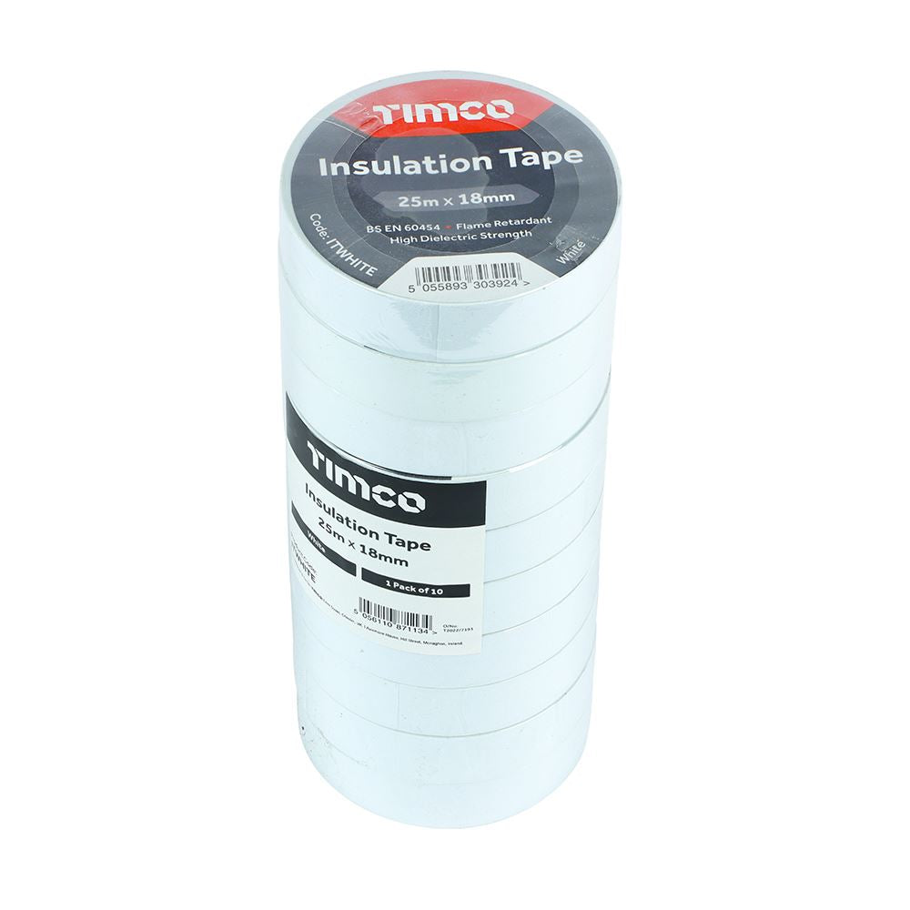 TIMCO PVC Insulation Tape White White 25m x 18mm Pack 10.0