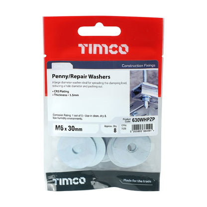 TIMCO Penny Washer DIN 9054 - BZP M6 x 30 Silver Pack 8
