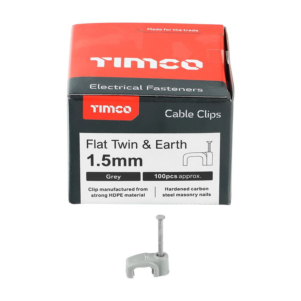 TIMCO Flat Twin&Earth Cable Clip GRY To fit 1.5mm Grey Pack 100
