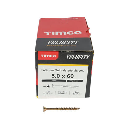 TIMCO Velocity Screw PZ2 CSK ZYP 5.0 x 60 Gold Pack 200