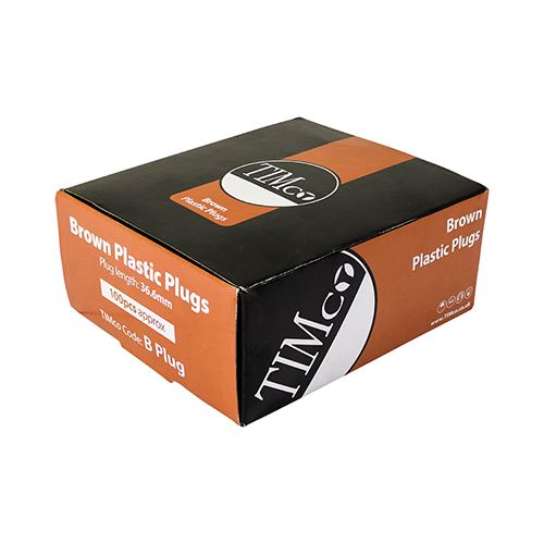MOQ - TIMCO Plastic Plugs - Brown 36mm Brown Pack 100