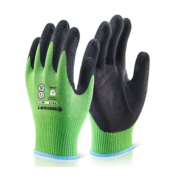 BEESWIFT KUTSTOP MICRO FOAM NITRILE GREEN CUT LEVEL 5 GLOVES GREEN L