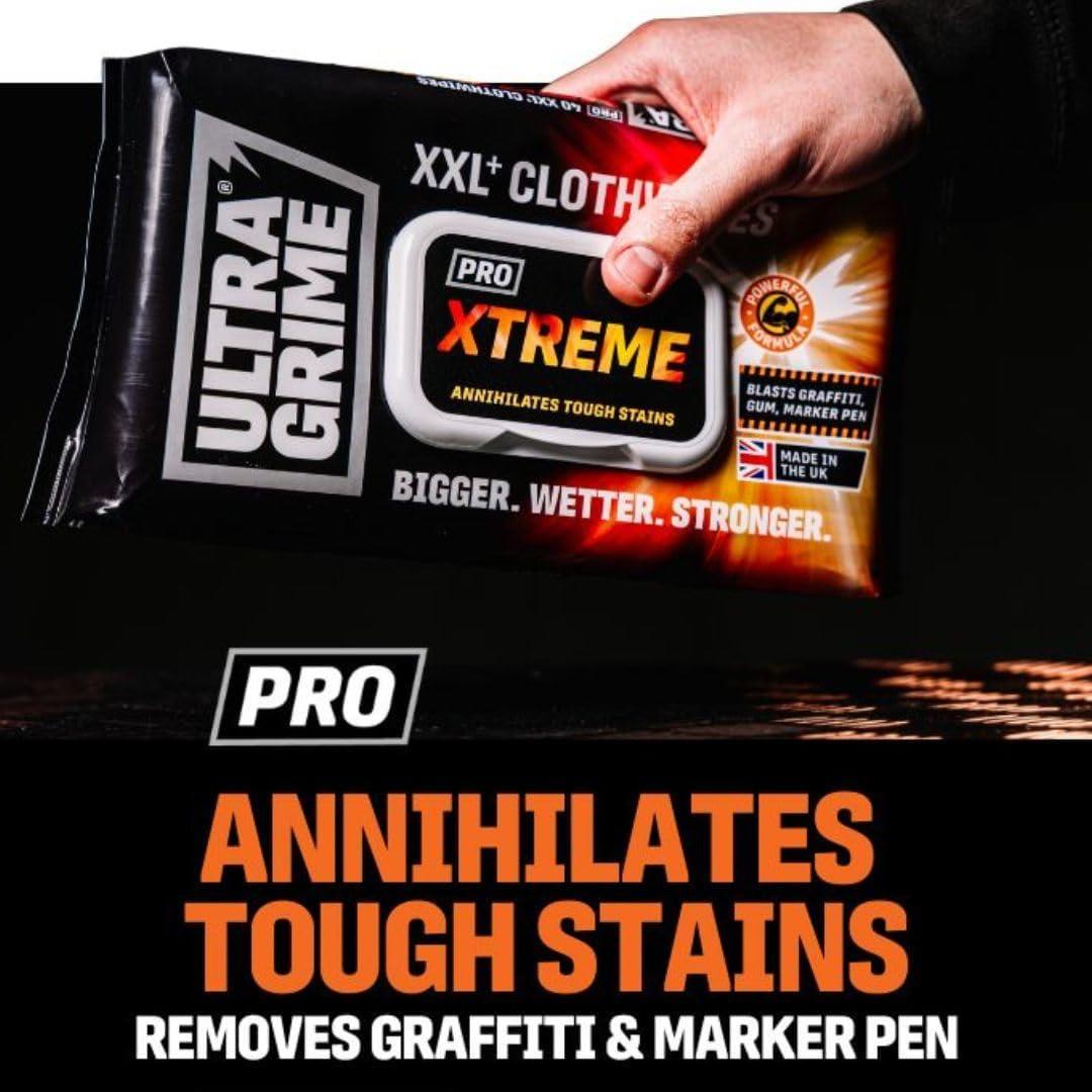 UltraGrime PRO Xtreme Cleaning Wet Wipes 40 XXL+ Heavy Duty Scrub Cloths