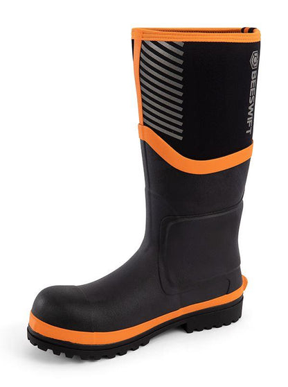 Beeswift Neo Force CF501 Neoprene Safety Wellington Boots | Black/Orange or Green/Silver, Waterproof S5S Composite Toe, Size Options