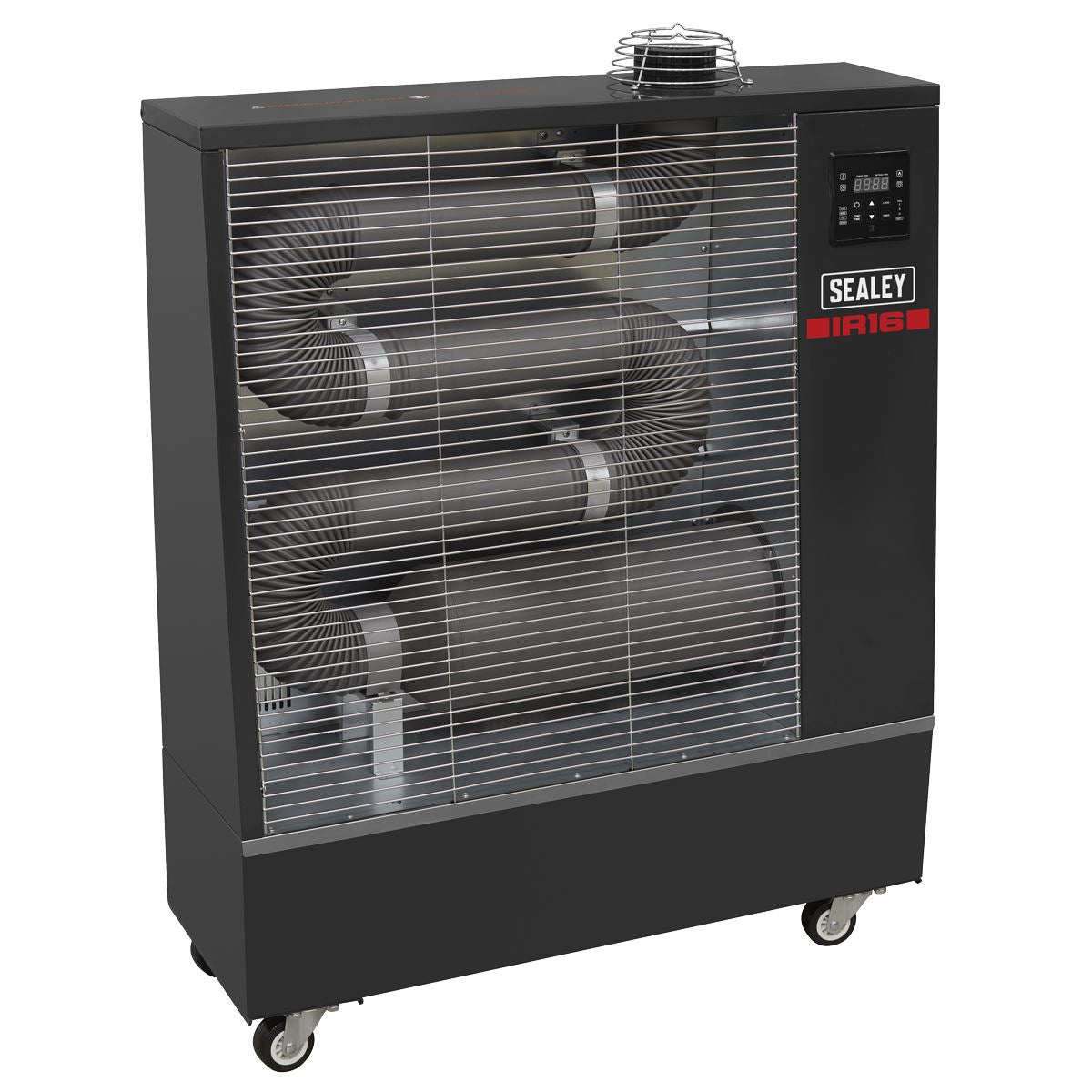 Sealey IR16 Industrial Infrared Diesel Heater 16kW | 55,000Btu/hr(16kW), 80W, 230V~50Hz, Thermostat, Timer, Wheels, Overheat Protection