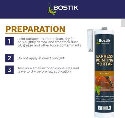 Bostik Express Pointing Mortar 310ml – Grey and Buff Ready-Mixed Masonry Joint Repair for Brick, Stone, Brick Slips and Lead Flashing