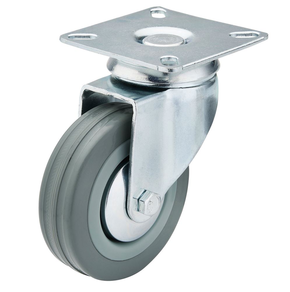 65473 Draper Swivel Plate Fixing Rubber Castor, 75mm Diameter, S.W.L. 70kg 60275P Castors and Wheels Professional Trade DIY Workshop Garage Use