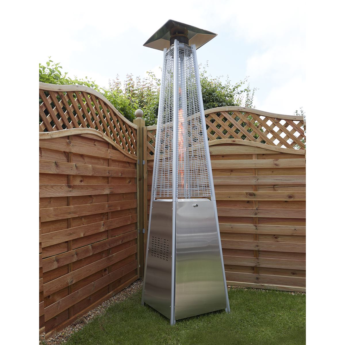 Dellonda DG99 13kW Pyramid Gas Patio Heater 13kW Commercial/Garden Use - Stainless Steel | Tip-Over Switch, Adjustable | Innovative design of Gas