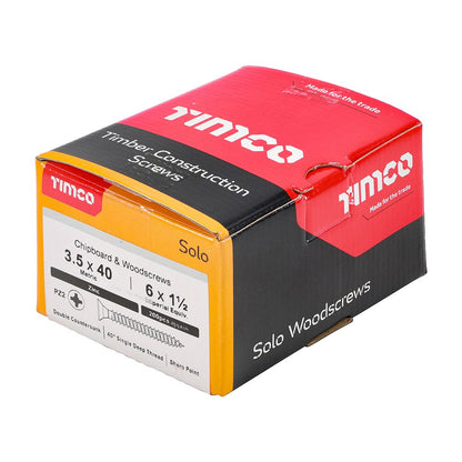 TIMCO Solo Woodscrew PZ2 CSK Zinc 3.5 x 40 Silver Pack 200