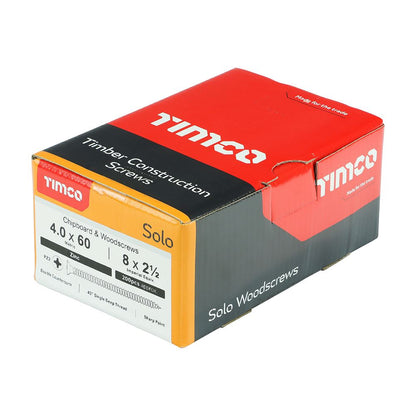 TIMCO Solo Woodscrew PZ2 CSK Zinc 4.0 x 60 Silver Pack 200