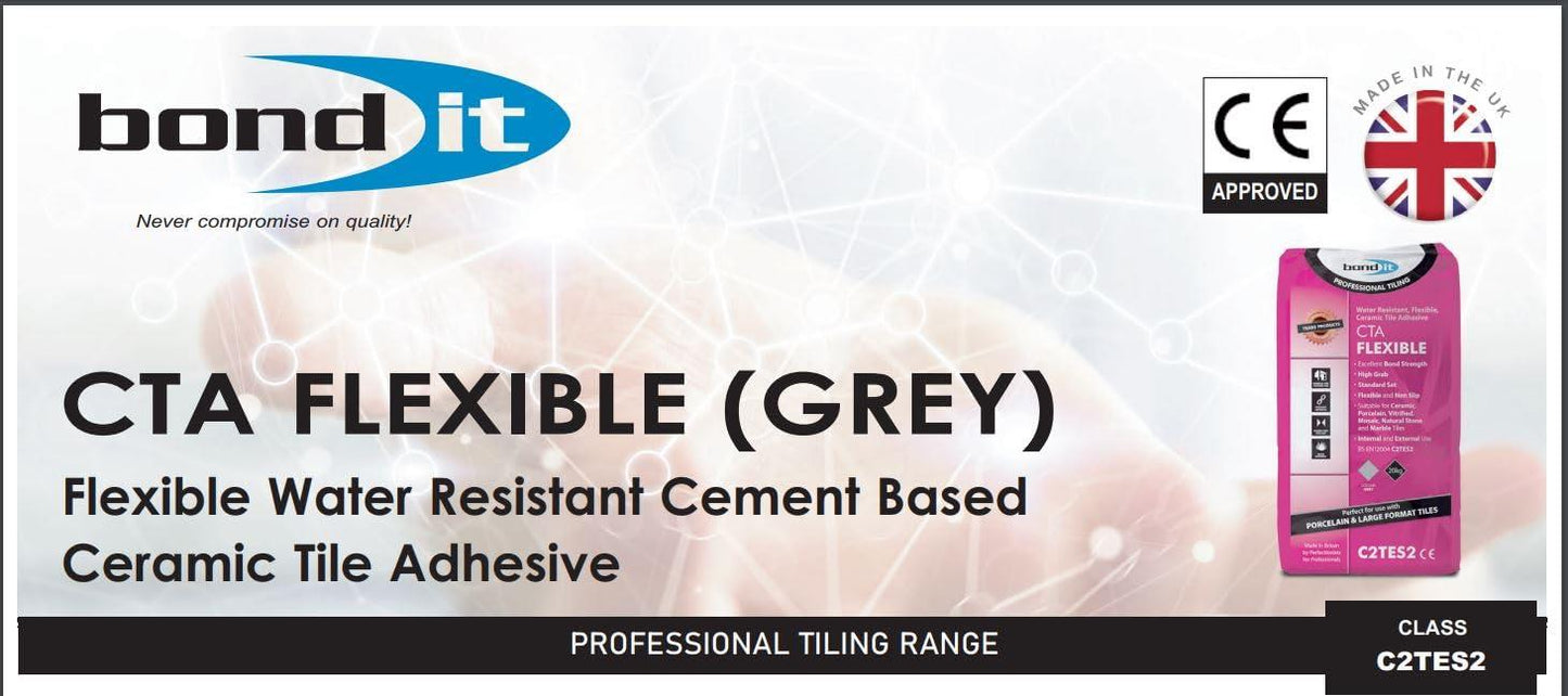 Bond It CTA Flexible Tile Adhesive 20kg Ceramic Wall & Floor Grey White