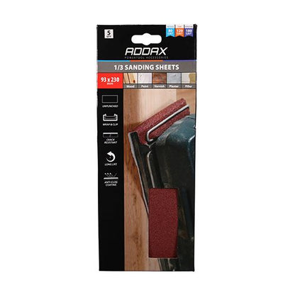 TIMCO Mix Unpunched 1/3 Sand Sheet 93 x 230mm (80/120/180) Red Pack 5