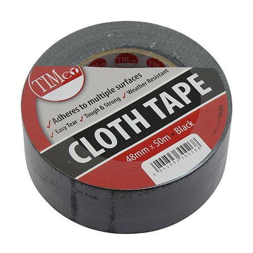 TIMCO Cloth Tape Black Black 50m x 48mm Pack 1.0