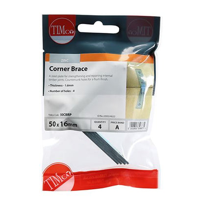 TIMCO Corner Brace - BZP 50 x 50 x 16 Silver Pack 4