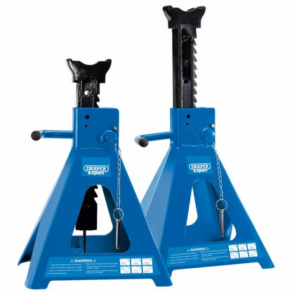 01815 Draper Expert Expert Pneumatic Rise Ratcheting Axle Stands, 10 Tonne (Pair) Professional Trade DIY Workshop Garage Use