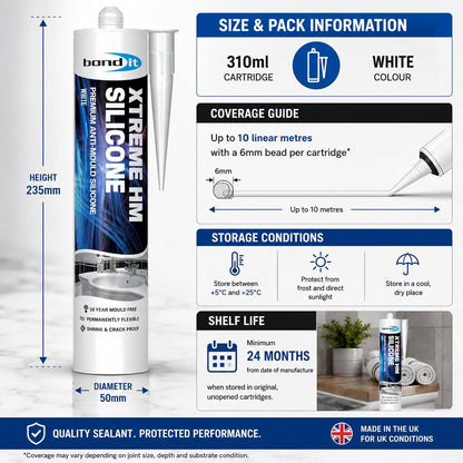 Bond It Extreme Sanitary Sealant – Anti Mould Bathroom & Kitchen Sealant, White Clear Grey