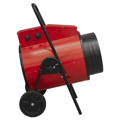 Sealey EH30001 Industrial Fan Heater 30kW/400V | 102,500Btu/hr, 15000/30000W, 400V - 63A, Thermostat, Wheels, Overheat Protection, Tip-Over Switch