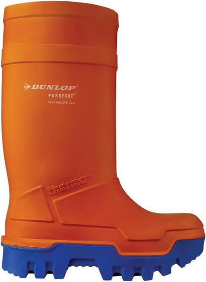 Dunlop Purofort Thermo+ Full Safety Wellington Boots – Orange & Green, S5 CI SRC, Steel Toe & Midsole, Waterproof and Cold Insulated to -50°C