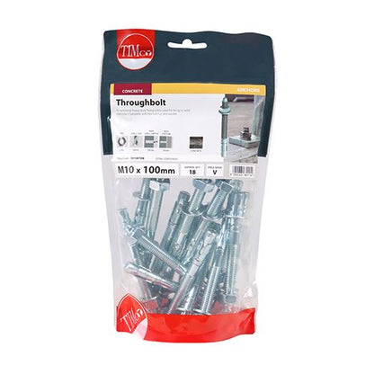 TIMCO Throughbolt - BZP M10 x 100 Silver Pack 18